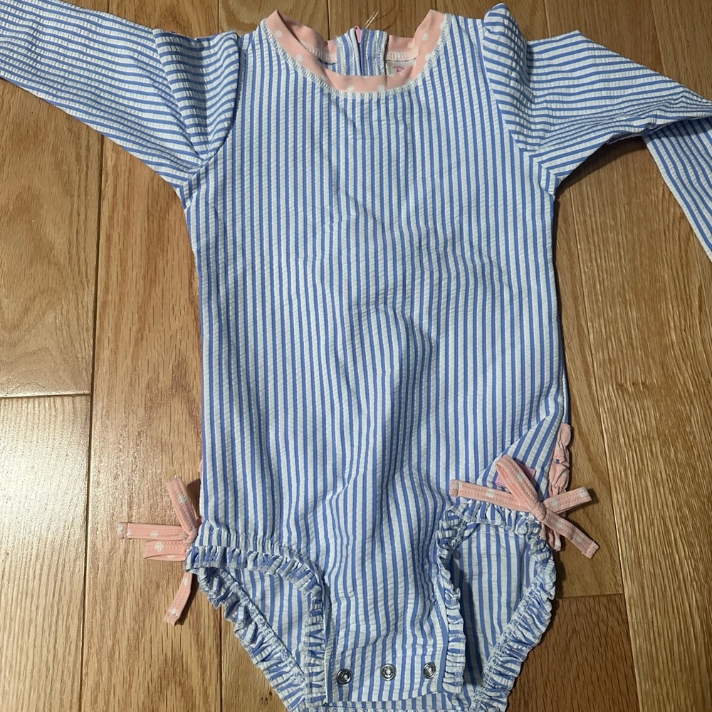 Ruffle Butts Blue and Pink Striped One Piece Swimsuit